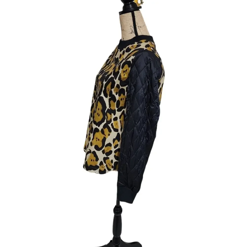 TELA‎ Lieve Multi Leopard Print Pullover Quilted Jacket Size Medium